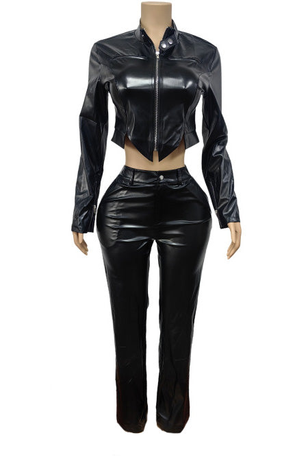 Faux Leather Jacket and Pants Set Lavish Daily