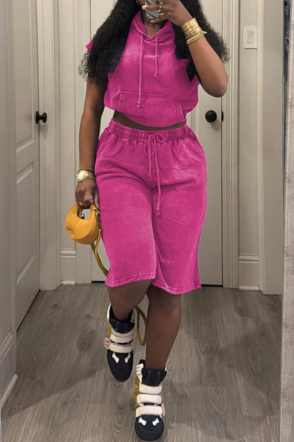 Acid Wash Cropped Hoodie & Shorts Set Lavish Daily
