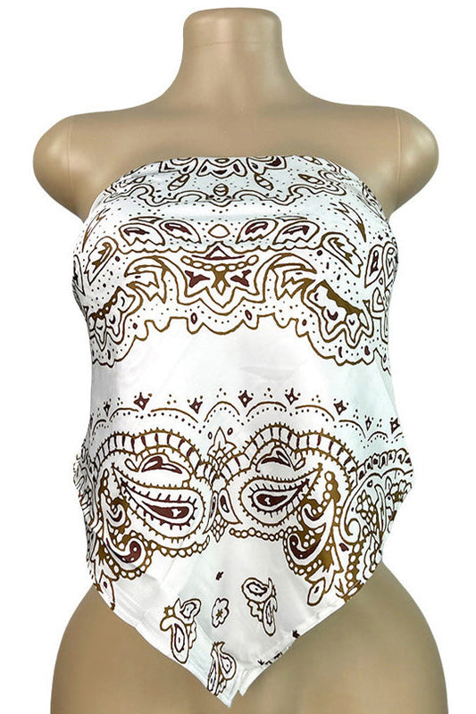 Printed Strapless Scarf Top with Tie Back Lavish Daily