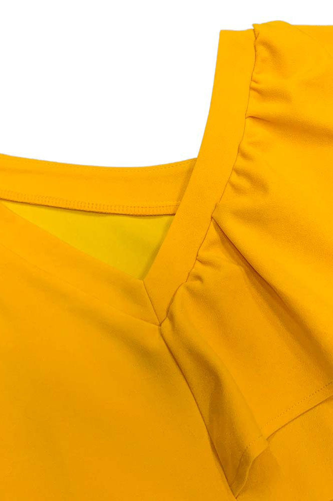 Pleated Flounce Sleeve Slim Fit Dress Lavish Daily