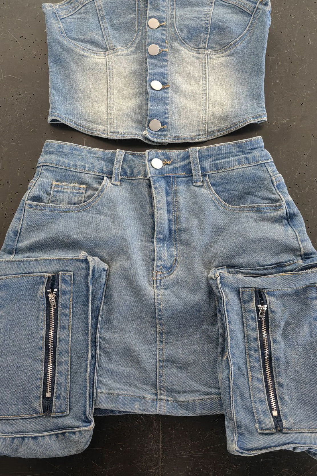 Denim Cargo Skirt Set Lavish Daily