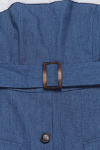 Elegant Denim Patchwork Pocket A-Line Dress Lavish Daily