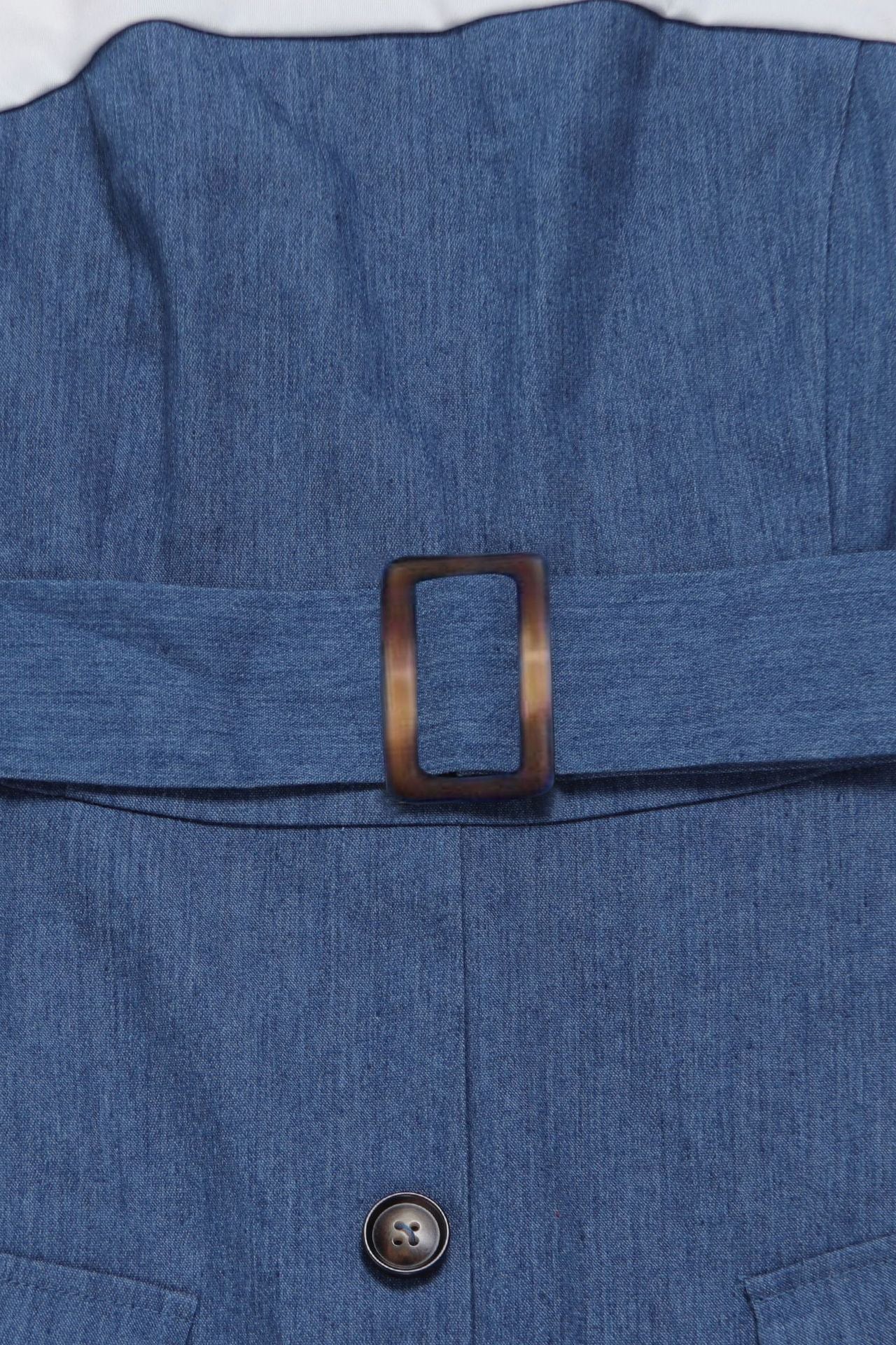 Elegant Denim Patchwork Pocket A-Line Dress Lavish Daily