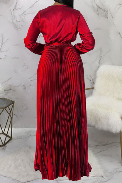 Faux Silk Pleated Tie-Waist Maxi Dress Lavish Daily