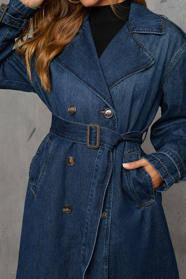 Belted Denim Trench Coat Lavish Daily