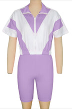 Color-Block Zip Crop Top & Biker Short Set Lavish Daily