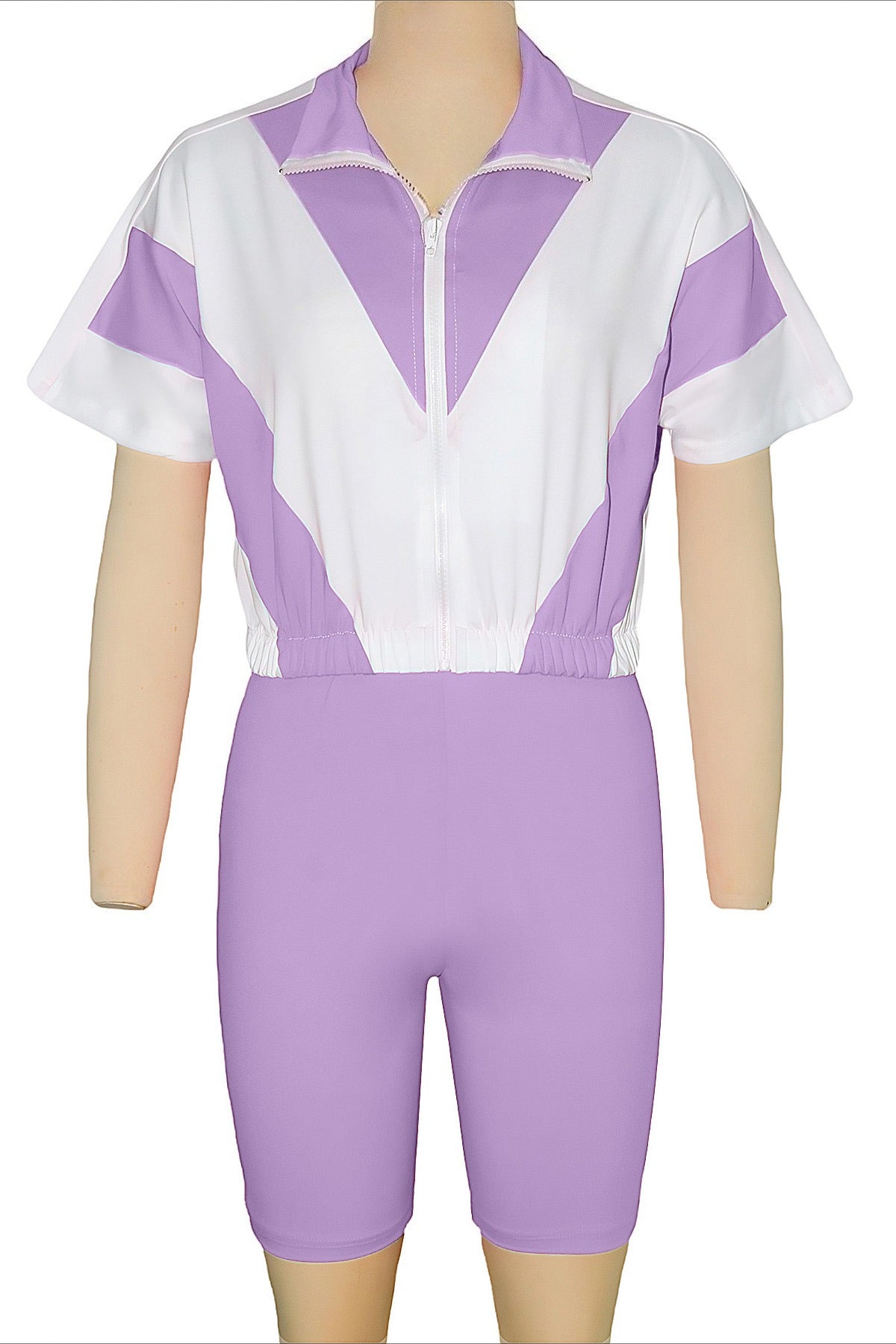 Color-Block Zip Crop Top & Biker Short Set Lavish Daily