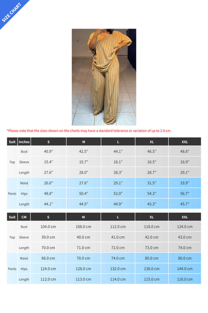 Striped Half Sleeve Top & Wide Leg Pants Set Lavish Daily