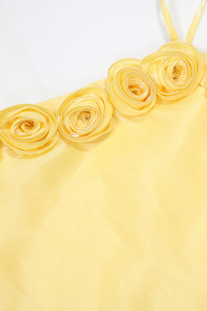 3D Floral Rosette Satin Maxi Dress Lavish Daily