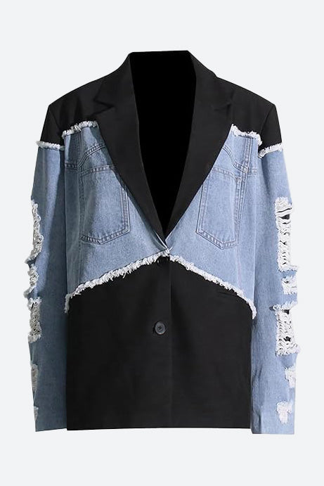 Color Blocking Loose Denim Jacket Lavish Daily
