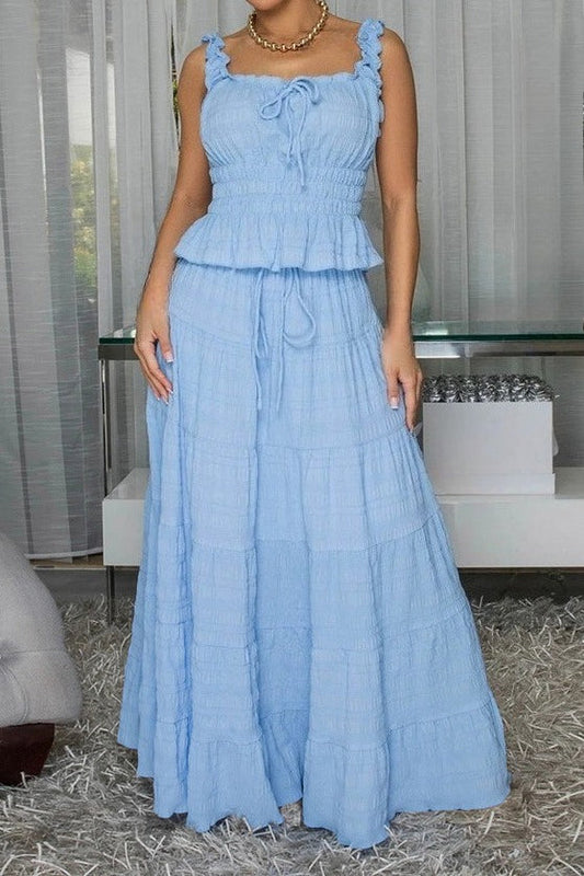 Textured Smocked Top & Tiered Maxi Skirt Set Lavish Daily