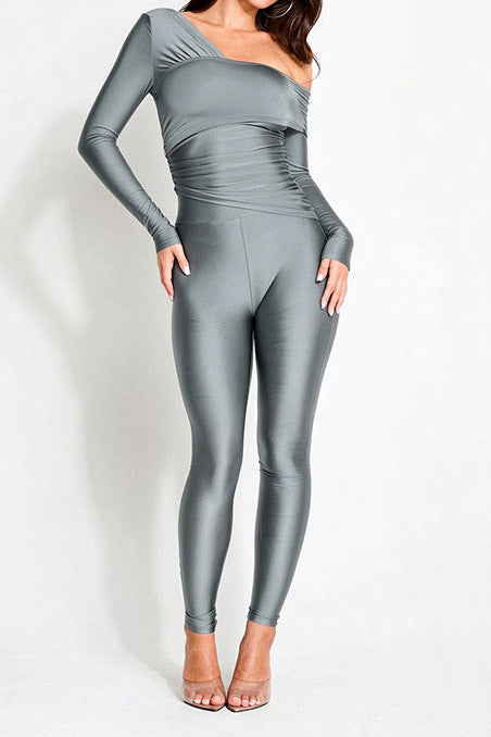 Asymmetric Ruched Top & Leggings Set Lavish Daily