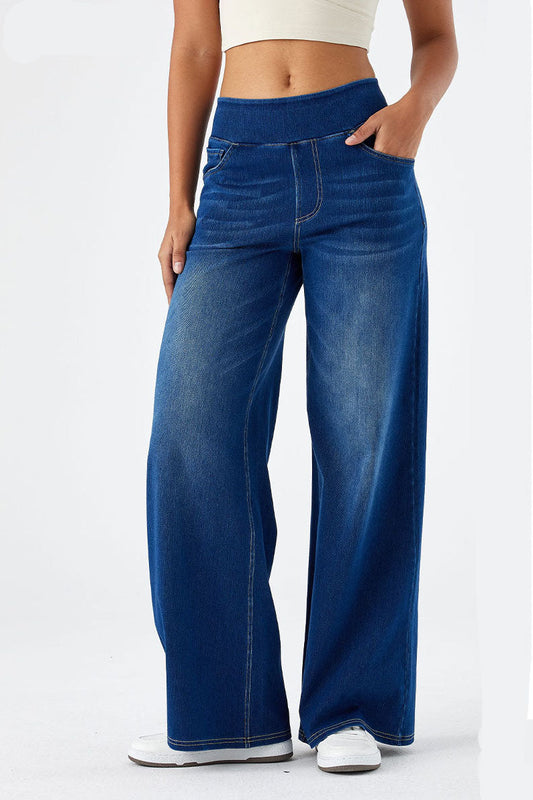 Baggy Wide Leg Washed Stretchy Jeans Lavish Daily