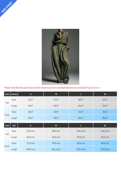 Vintage Linen Blouse & Trousers Two-Piece Set Lavish Daily