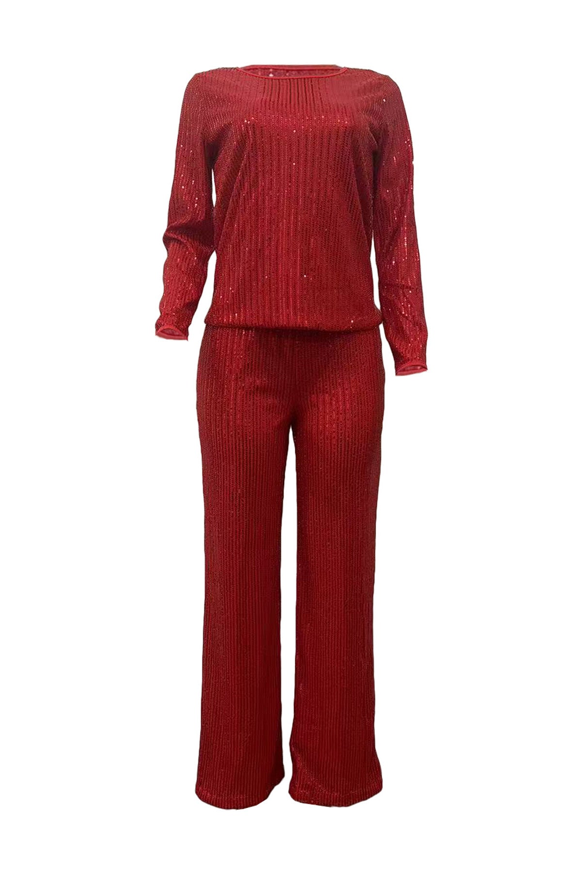 Sequin Round Neck Long Sleeve Top and Pants Set Lavish Daily