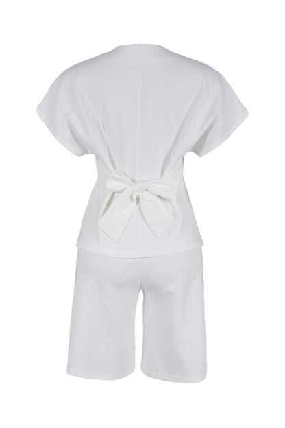 V-Neck Peplum Top & Wide Leg Culotte Set Lavish Daily
