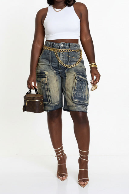 Cargo Denim Shorts Lavish Daily