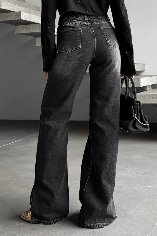 Asymmetric Cross-Waist Slit Hem Straight Jeans Lavish Daily
