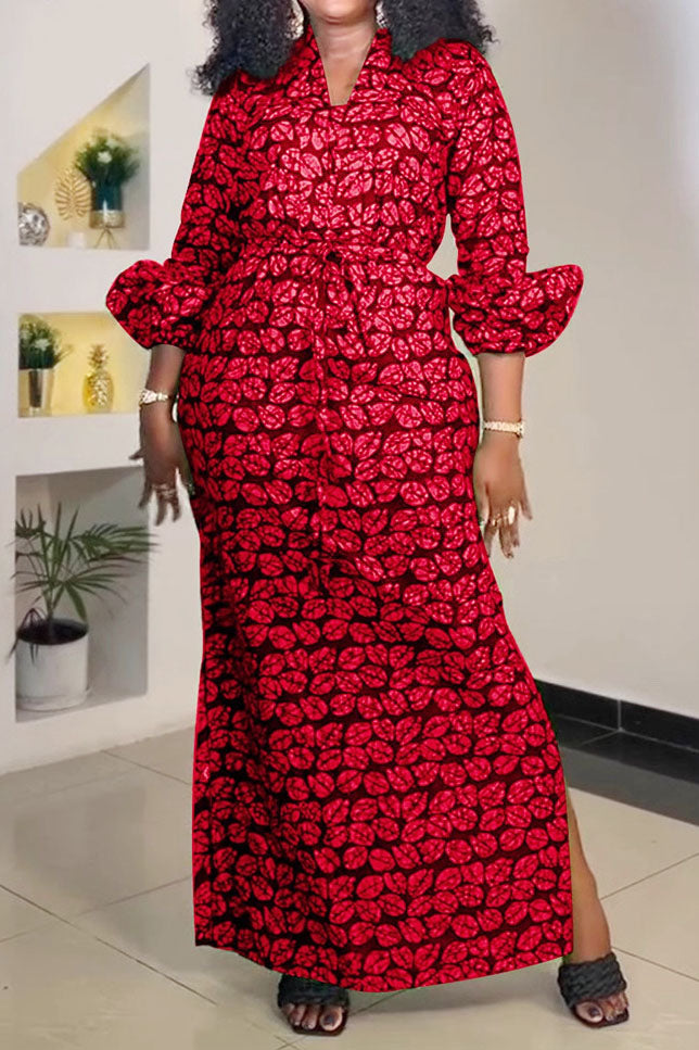 Print Slit V Neck Long Dresses Lavish Daily