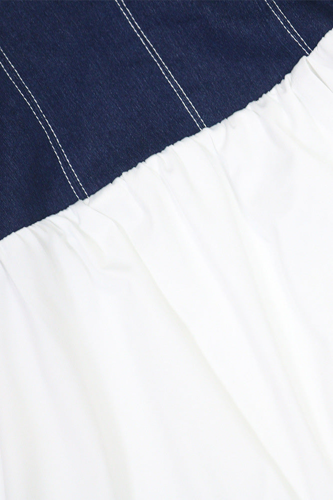 Slim Fit Denim Patchwork Deep V Slit Dress Lavish Daily