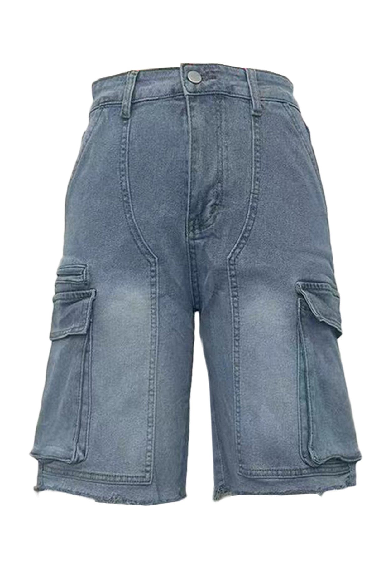 Vintage Wash Raw Hem Denim Cargo Jorts Lavish Daily
