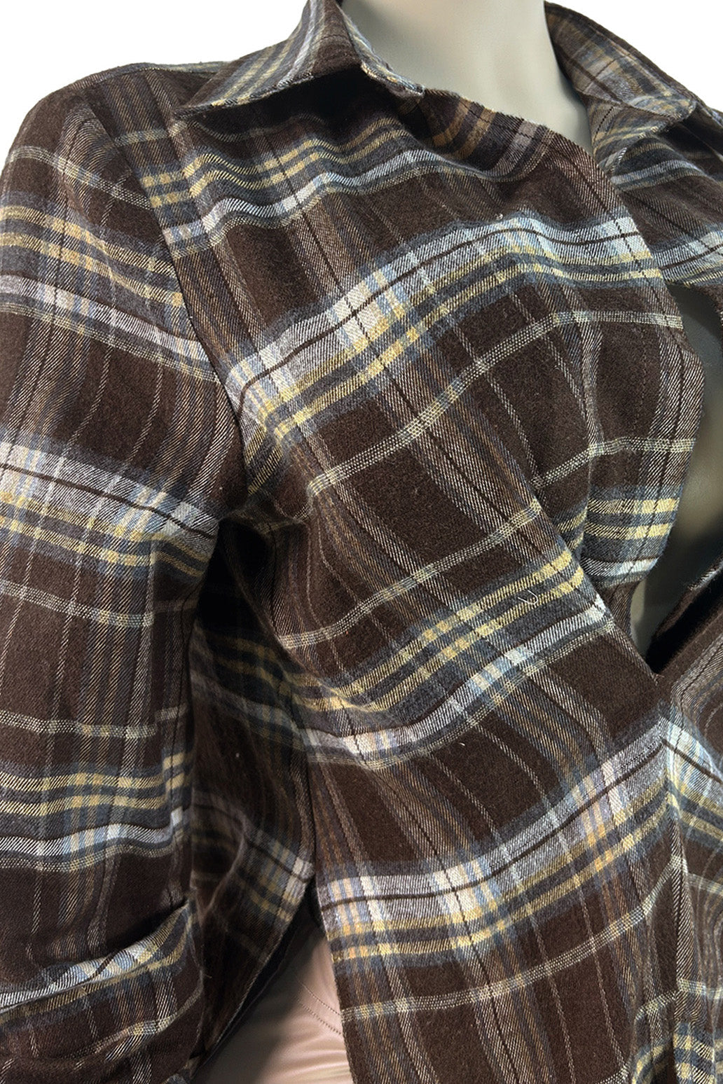 Plaid V-Neck Fold-Sleeve Split Hem Top Lavish Daily