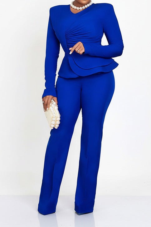 Ruffle Hem Blouse & Pants Set Lavish Daily