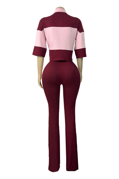 Collared Top & Flare Pants Two-Piece Set Lavish Daily