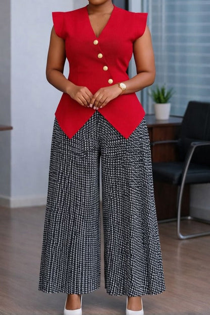 Asymmetric Top & Plaid Wide Leg 2PC Set LavishDaily