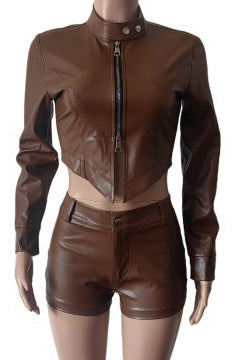 Leather Crop Jacket and Shorts Set Lavish Daily