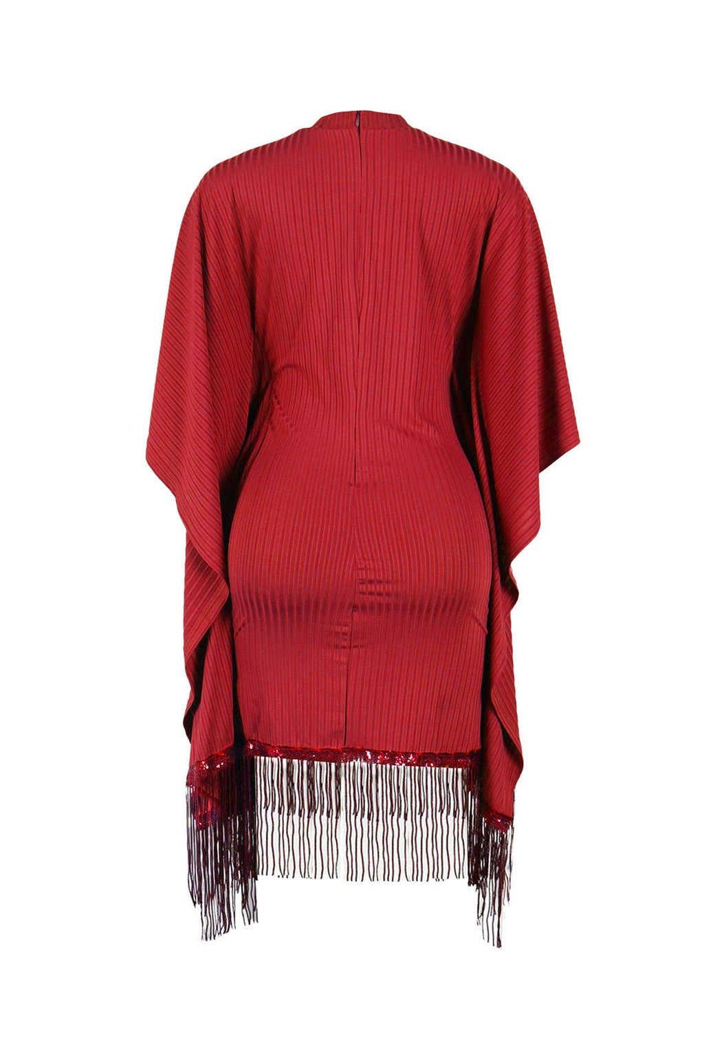 Sequin Fringe Batwing Sleeve Bodycon Dress Lavish Daily