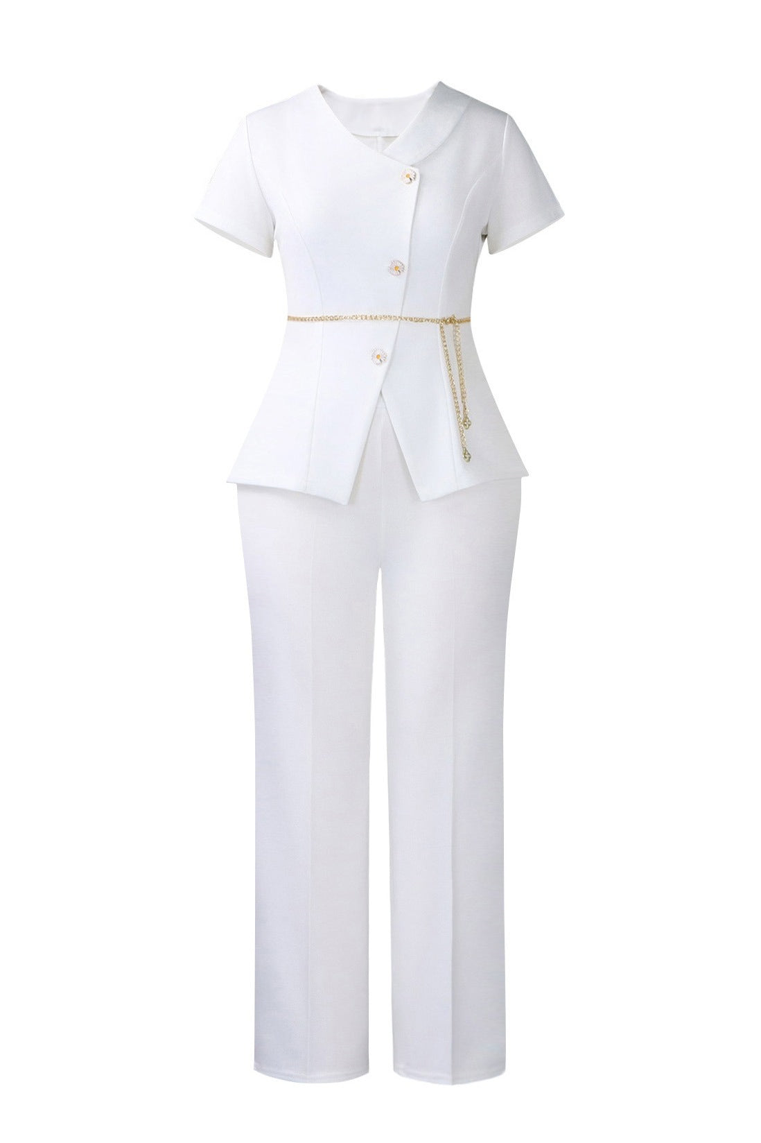 Short Sleeve Asymmetric Blazer Trouser Set Lavish Daily