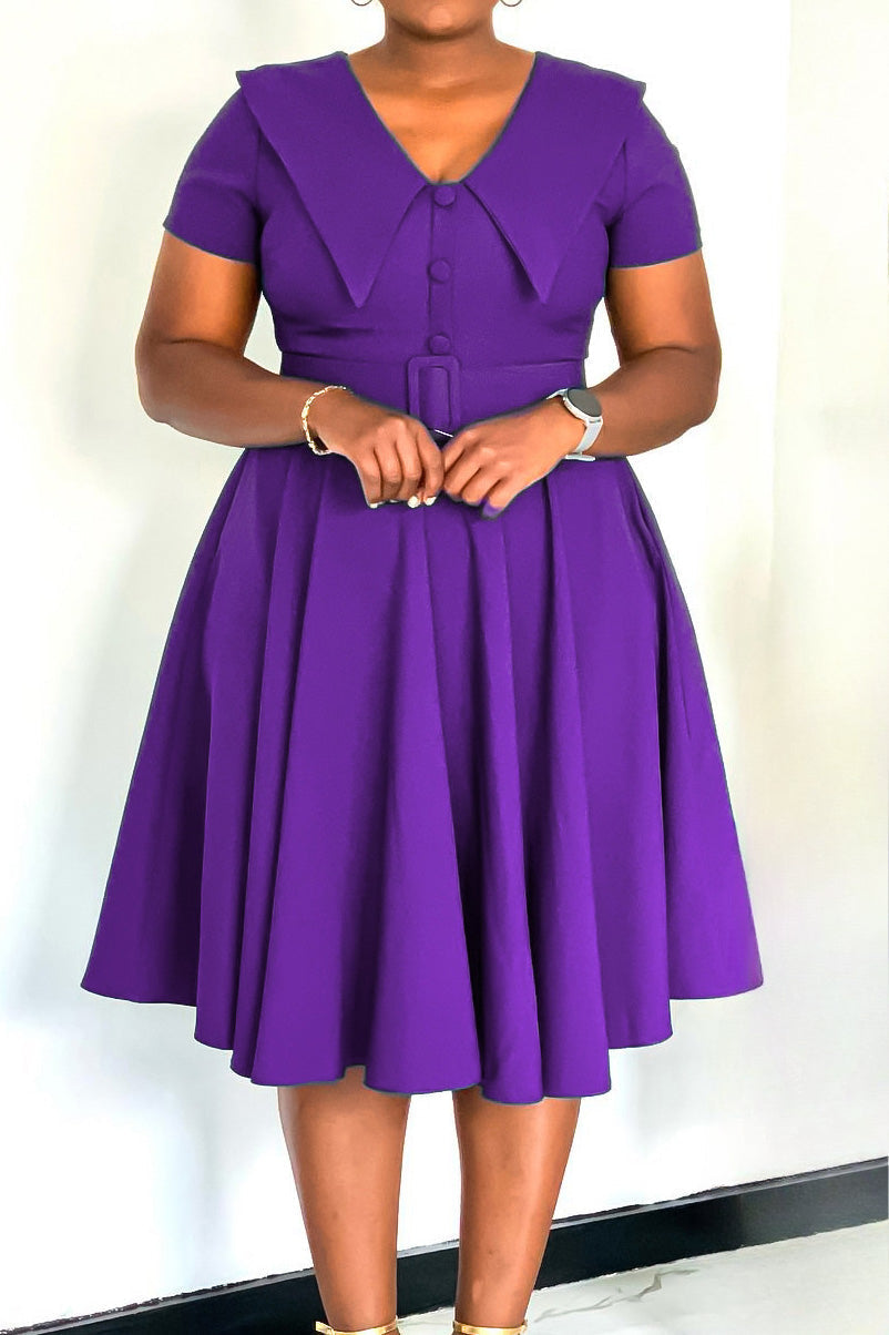 Short Sleeve Fit & Flare Stretch Dress Lavish Daily