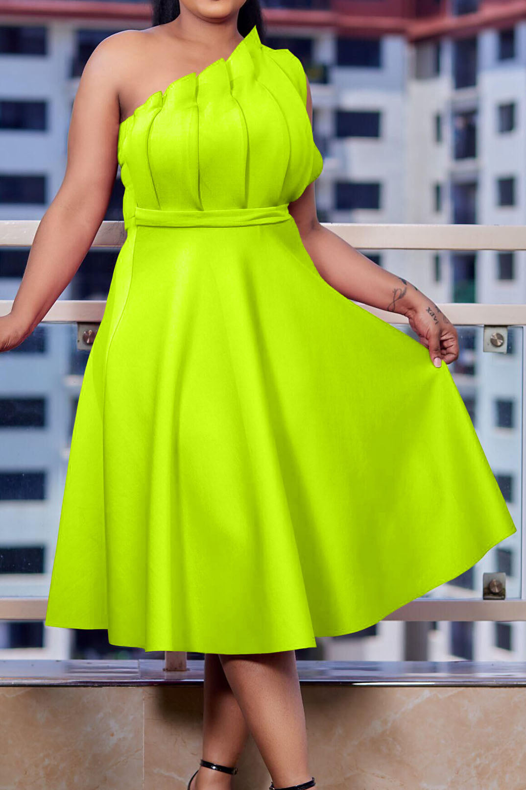 Pleated Asymmetric Cut Long Dress Lavish Daily