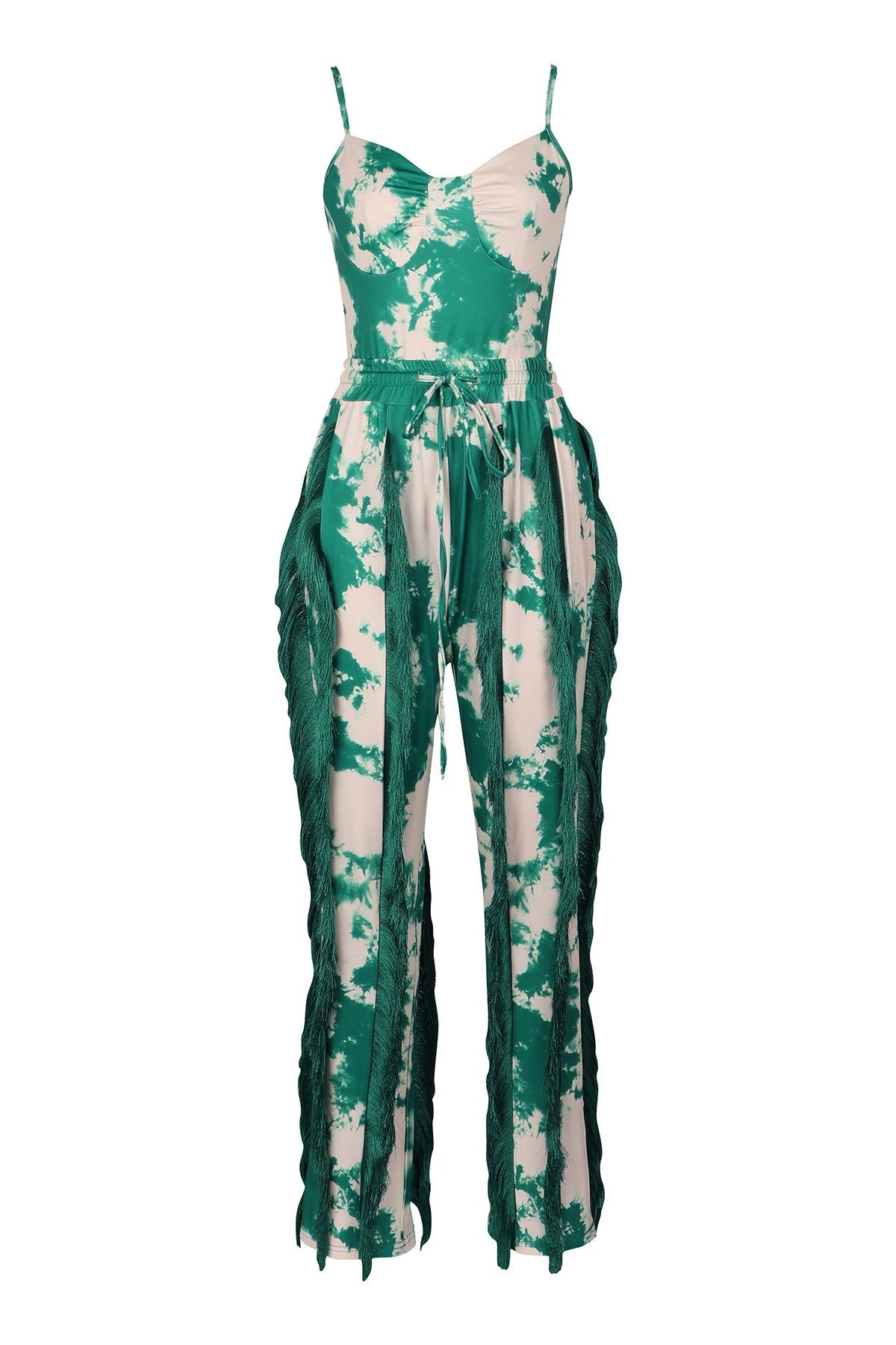 Abstract Print Fringe Cami & Pants Set Lavish Daily