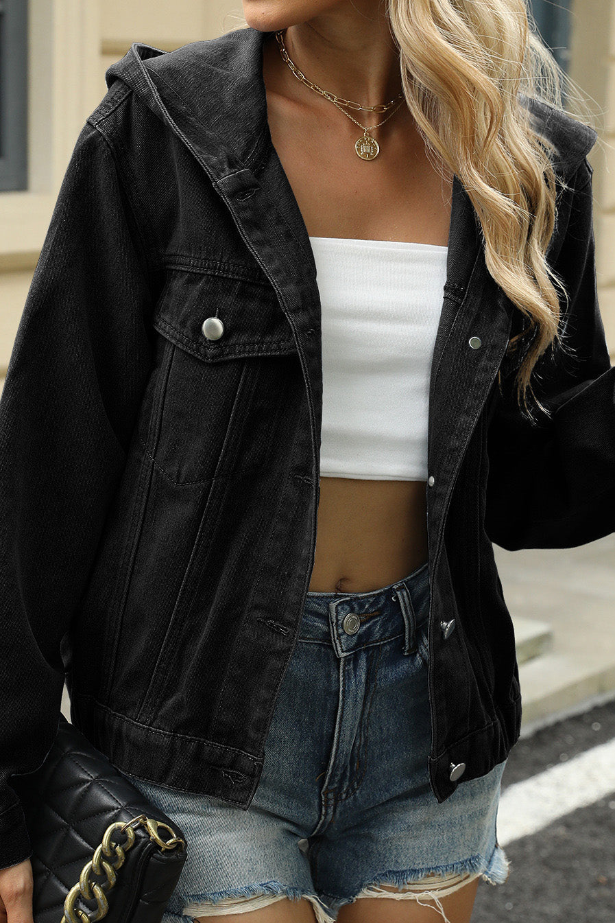 Hooded Button Down Denim Jacket Lavish Daily