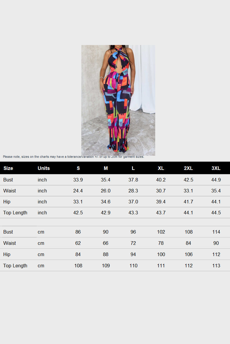 Printed Halter Hollow Out Jumpsuit Lavish Daily