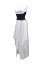 Slim Fit Denim Patchwork Deep V Slit Dress Lavish Daily