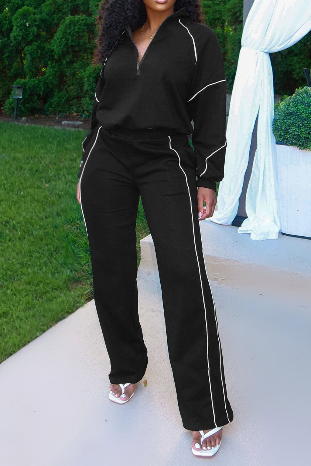 Half-Zip Sweatshirt & Wide Leg Pants Set Lavish Daily