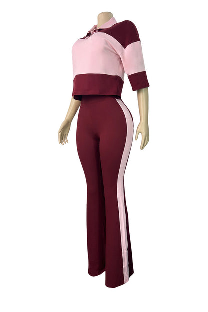 Collared Top & Flare Pants Two-Piece Set Lavish Daily