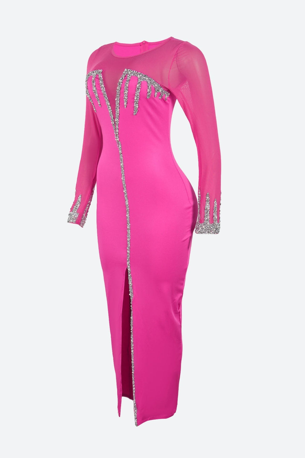 Diamond See-through Stitching Slit Dress Lavish Daily