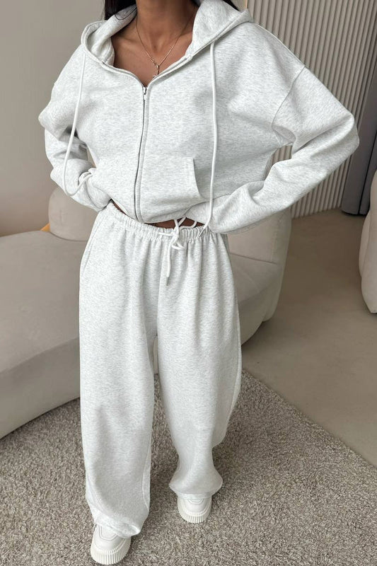 Hooded Zip Sweatshirt & Drawstring Pants Set Lavish Daily