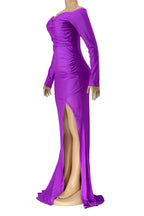 Off-Shoulder Long Sleeve Slit Maxi Dress Lavish Daily