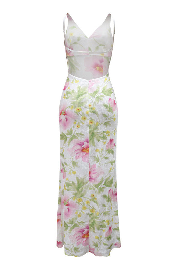 Blossom Sequin Floral Maxi Dress Lavish Daily