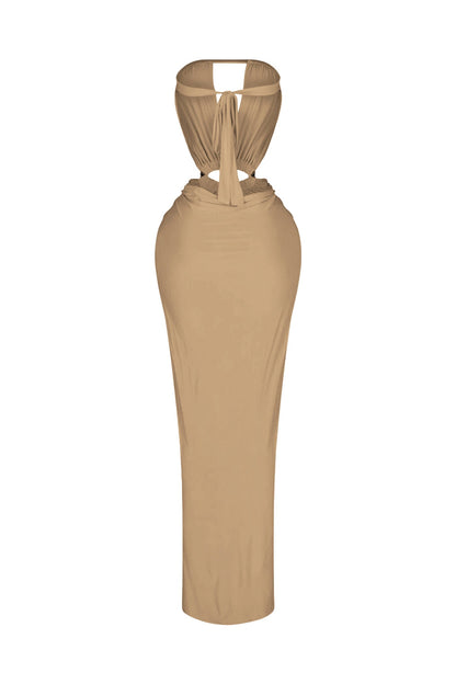 Cutout Ruched High Slit Maxi Dress Lavish Daily