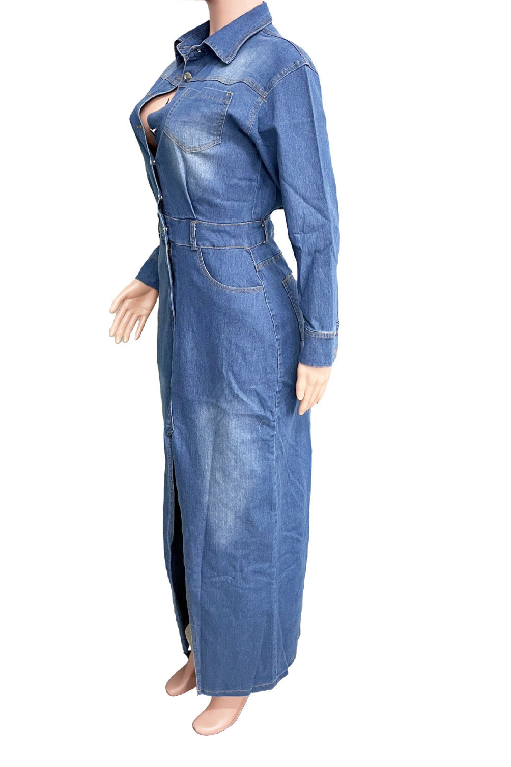 Long Sleeve Denim Trench Dress LavishDaily