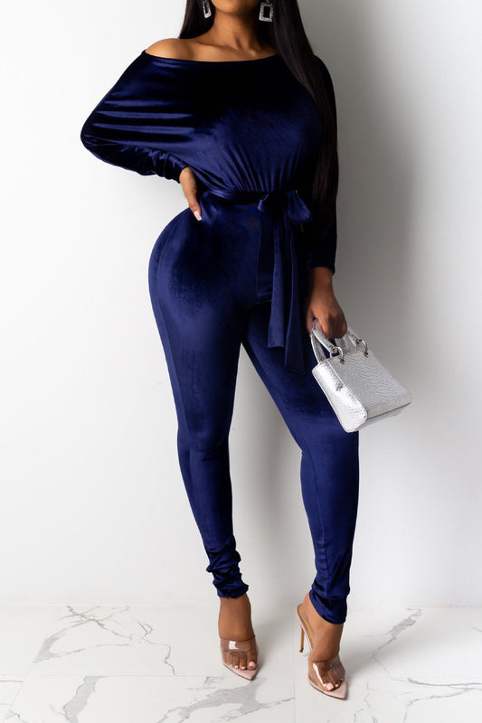 Velvet One Shoulder Jumpsuit Lavish Daily