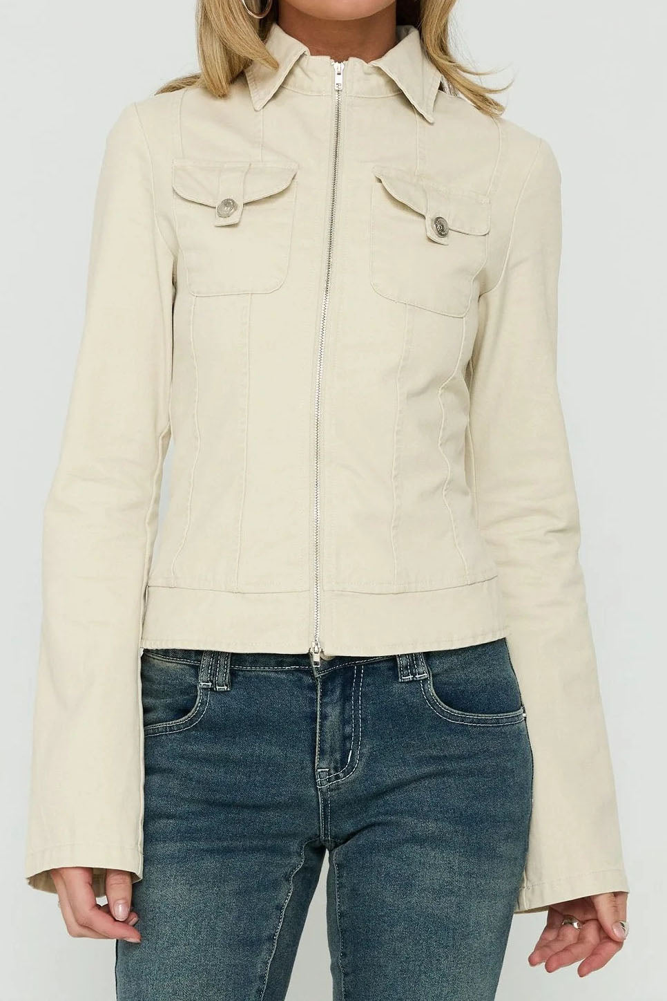 Fitted Zip-Front Utility Jacket Lavish Daily