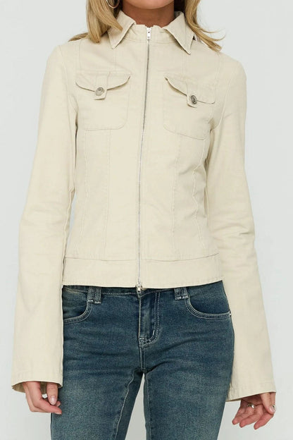 Fitted Zip-Front Utility Jacket Lavish Daily