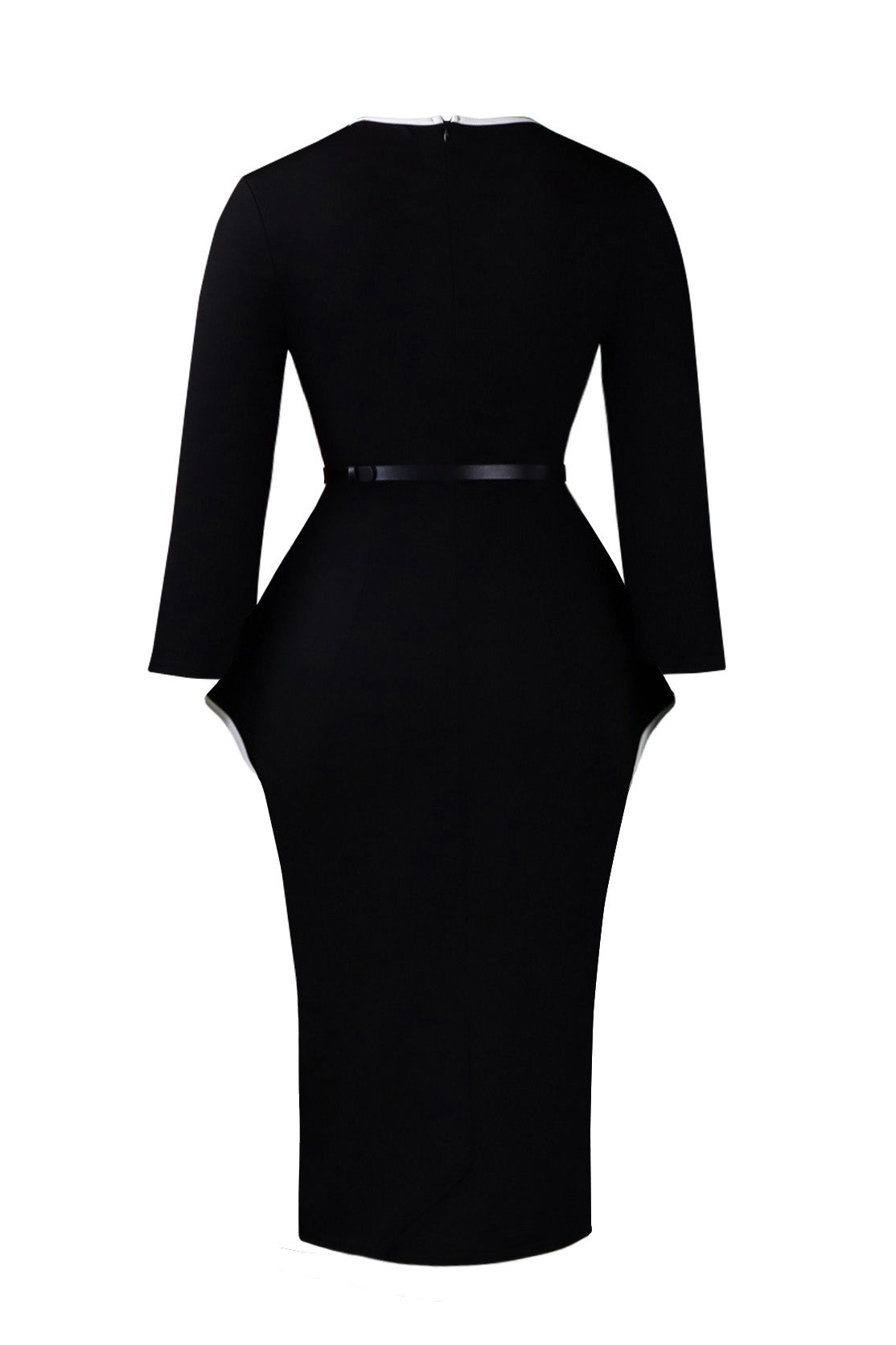 Contrast Trim Belted Peplum Midi Dress Lavish Daily